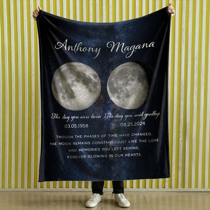 Lost Loved One Moon Phase Art Memorial Sympathy Gift Personalized Fleece Blanket