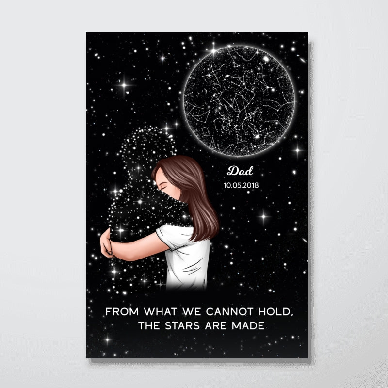 Lost Loved One Woman Hugging Star Map Galaxy Art Memorial Sympathy Gift Personalized Poster, Custom By Location And Date