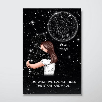 Lost Loved One Woman Hugging Star Map Galaxy Art Memorial Sympathy Gift Personalized Poster, Custom By Location And Date
