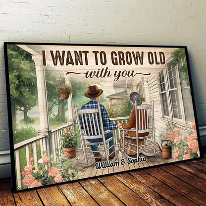 Couple Sitting On The Porch, Growing Old Together Personalized Poster, Heartfelt Valentine's Day Gift For Couple, For Him, For Her, Husband, Wife