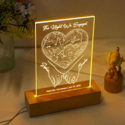 Fingers Hooked Heart Custom Star Map Personalized Acrylic Plaque With LED Night Light, Perfect Anniversary Gift, Love Keepsake For Her, For Him