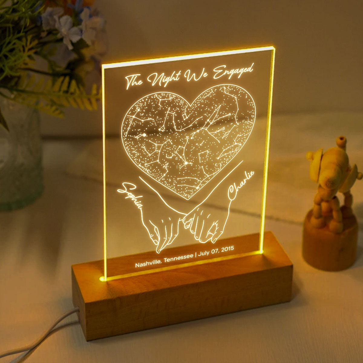Fingers Hooked Heart Custom Star Map Personalized Acrylic Plaque With LED Night Light, Perfect Anniversary Gift, Love Keepsake For Her, For Him