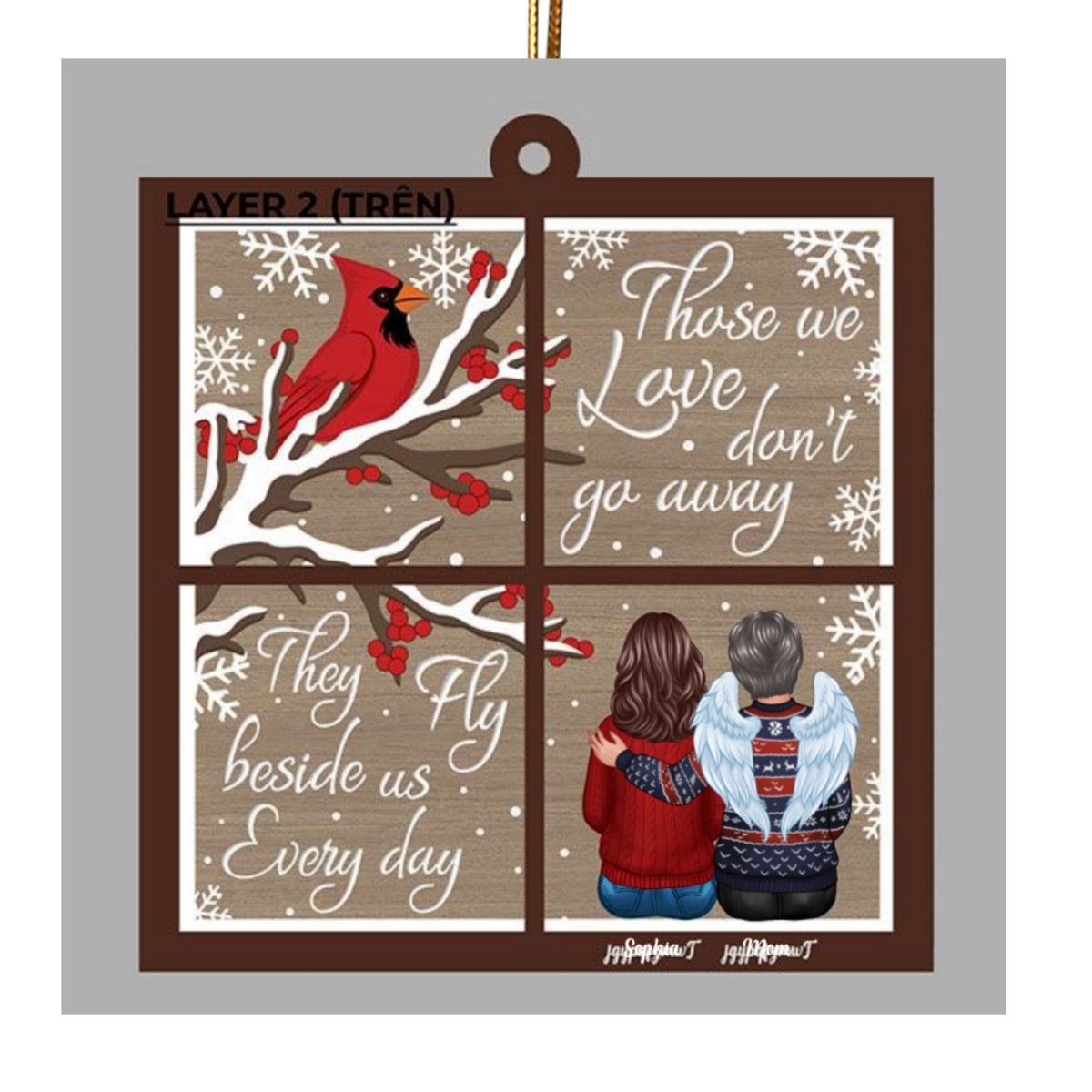 Cardinal Always With You Memorial Christmas Window Shaped Personalized 2-Layer Wooden Ornament, Sympathy Gift