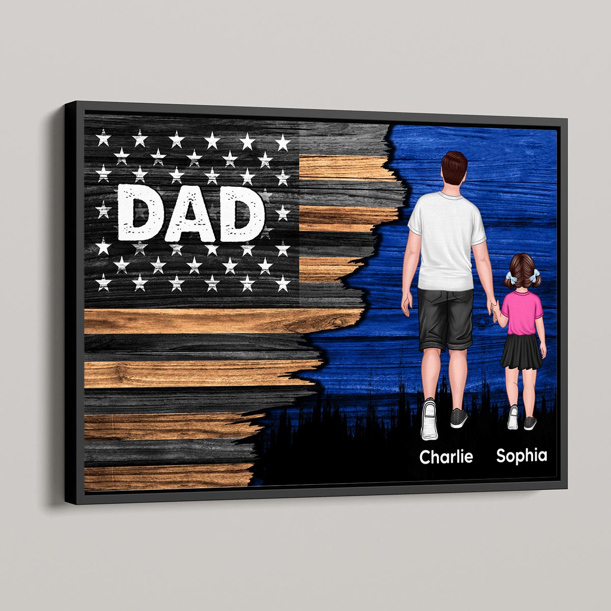 Dad Grandpa Papa Walking With Kids Half Nation Flag Personalized Horizontal Poster, Gift For Dad, For Grandpa, For Husband