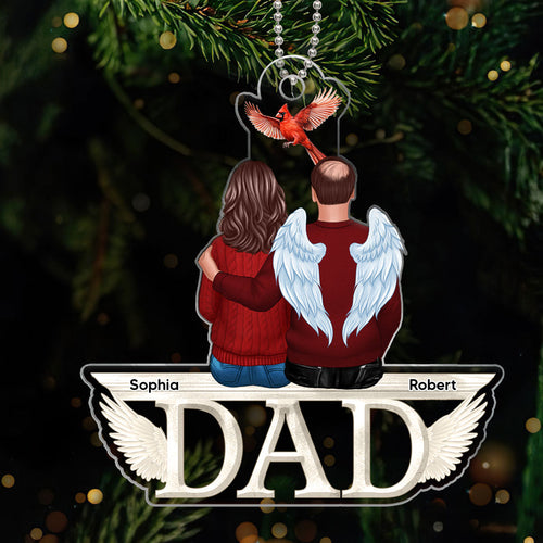 Dad Mom Cardinal Memorial Sitting On Text Personalized Custom Shape Acrylic Ornament