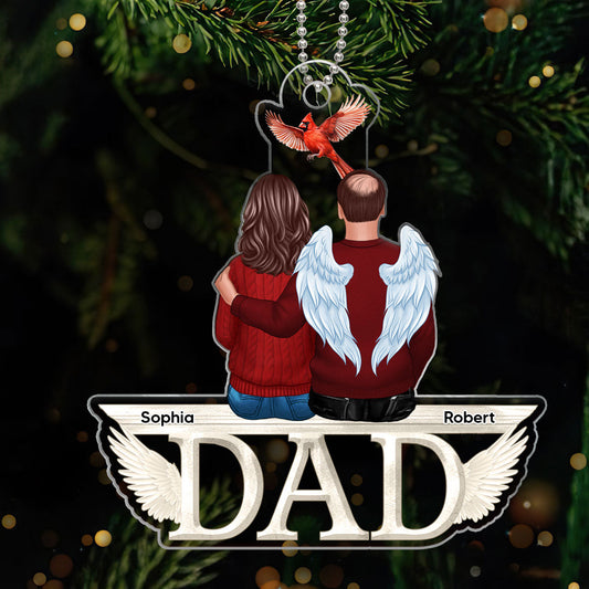Dad Mom Cardinal Memorial Sitting On Text Personalized Custom Shape Acrylic Ornament