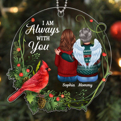Always With You Cardinal Wreath Remembrance Memorial Keepsake Christmas Personalized Acrylic Ornament