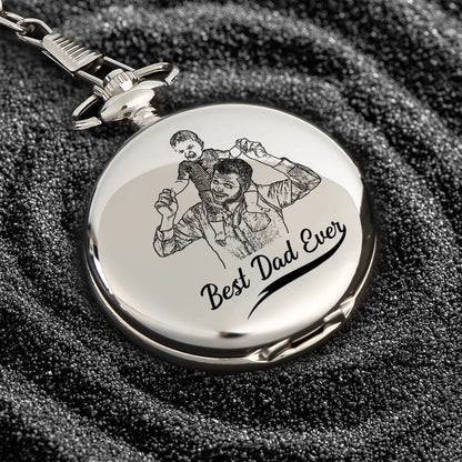 Custom Photo Pencil Drawing Best Dad Grandpa Ever - Personalized Pocket Watch