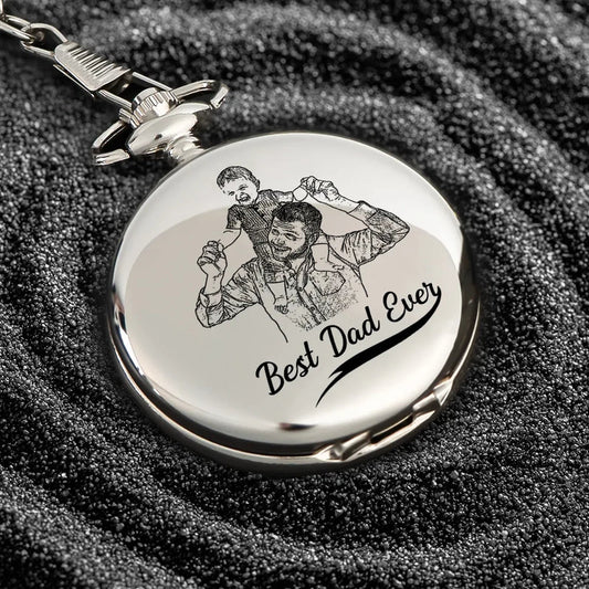 Custom Photo Pencil Drawing Best Dad Grandpa Ever - Personalized Pocket Watch