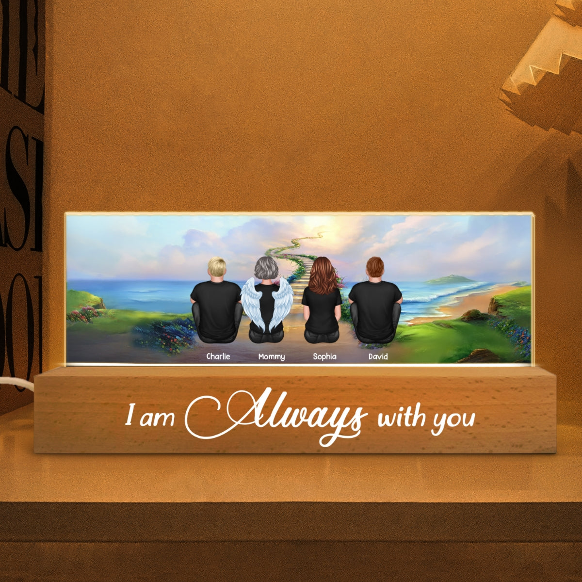 Family Sitting Stairway To Heaven Personalized Acrylic Block LED Night Light