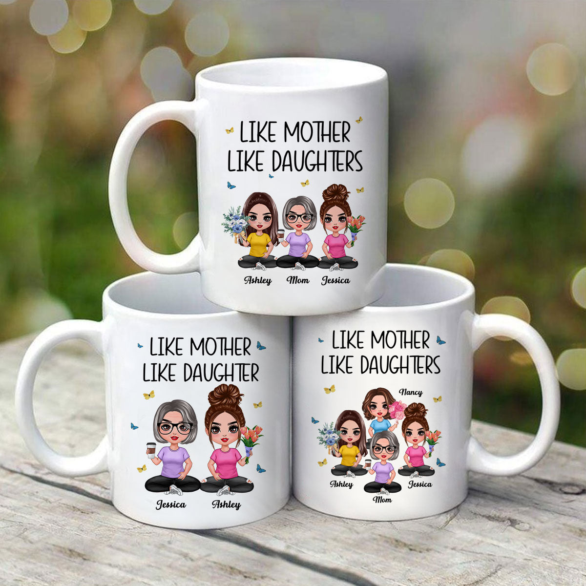 Mother Daughter Doll Sitting Flowers Mother‘s Day Gift Personalized Mug