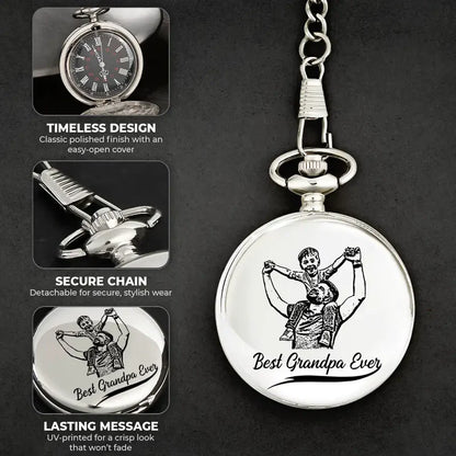 Custom Photo Pencil Drawing Best Dad Grandpa Ever - Personalized Pocket Watch