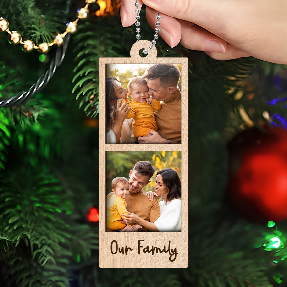 Family Couple Sisters Besties Photo Strip Ornament, Personalized Photo Strip Christmas Ornament, 2-Layered Wooden Ornament