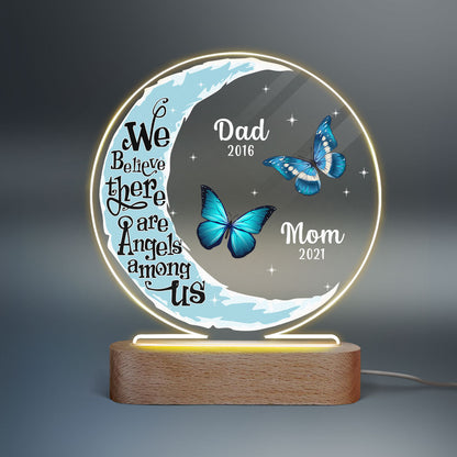 Moon Butterflies Angel Among Us Memorial Personalized Circle Acrylic Plaque With LED Lamp - Remembrance Keepsake