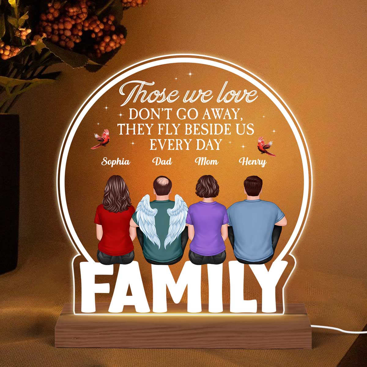 Family Back View Sitting Personalized Custom Shape Acrylic Plaque With LED Night Light
