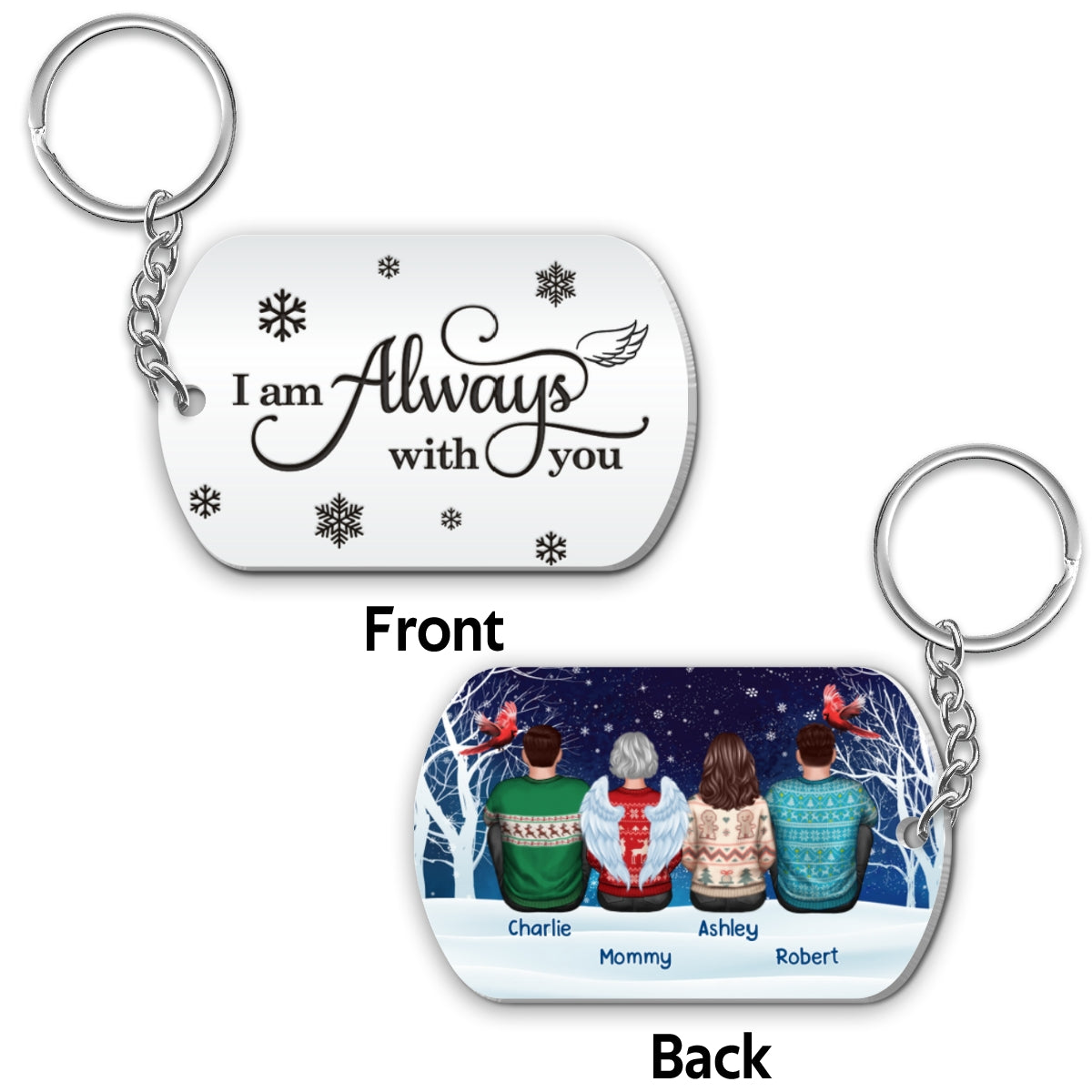Family In Snow Memorial Cardinal Personalized Metal Keychain
