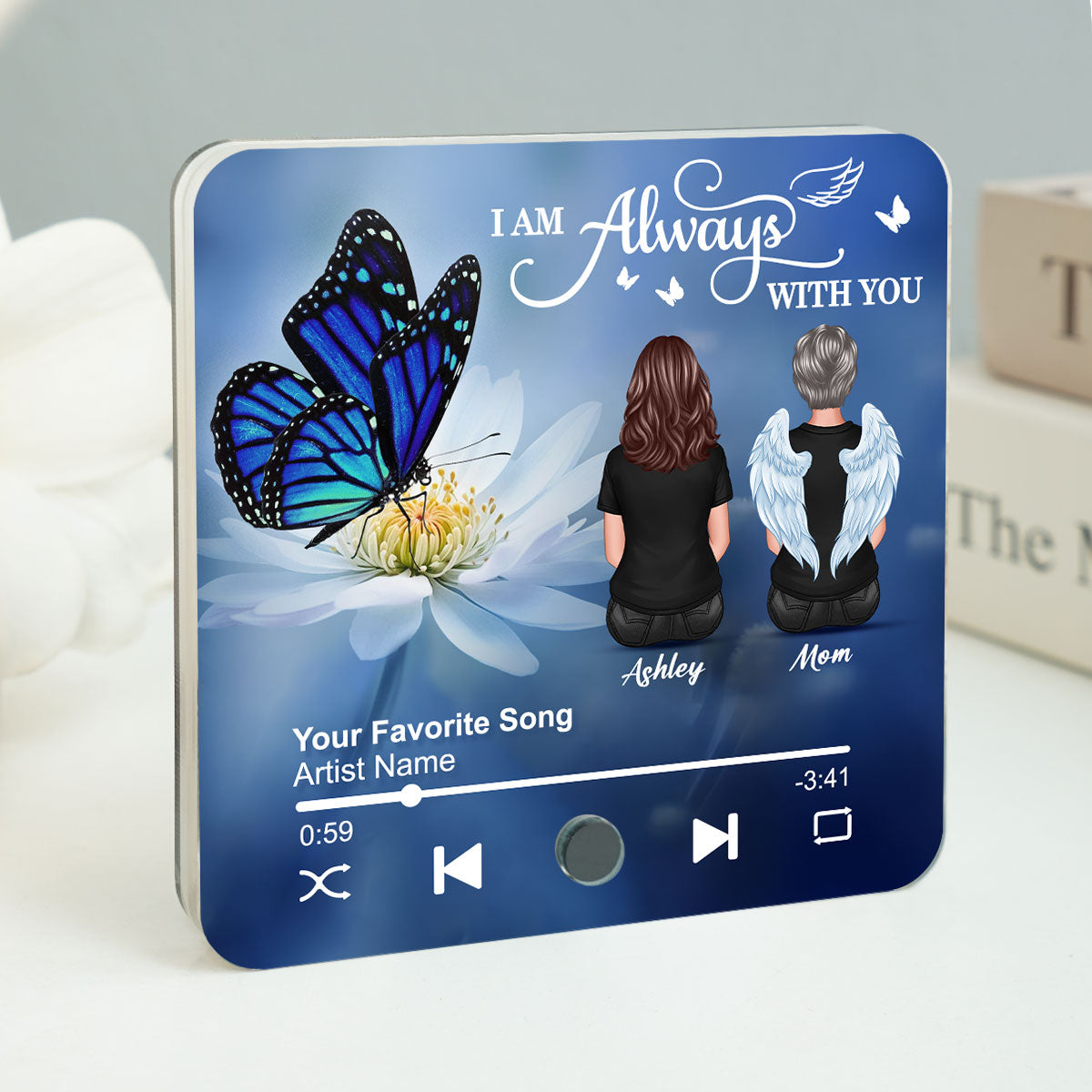 Realistic Butterfly I Am Always With You Family Members Memorial Personalized Music Fridge Magnet, Sympathy Gift