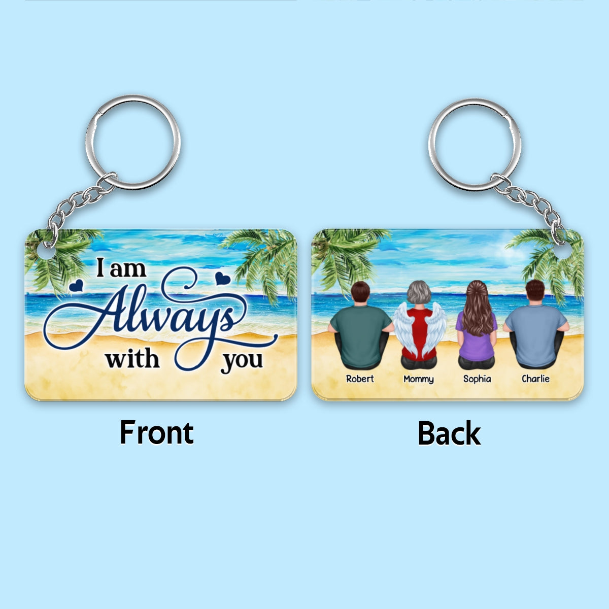 Family Memorial At Beach Palm Tree Remembrance Gift Personalized Acrylic Keychain