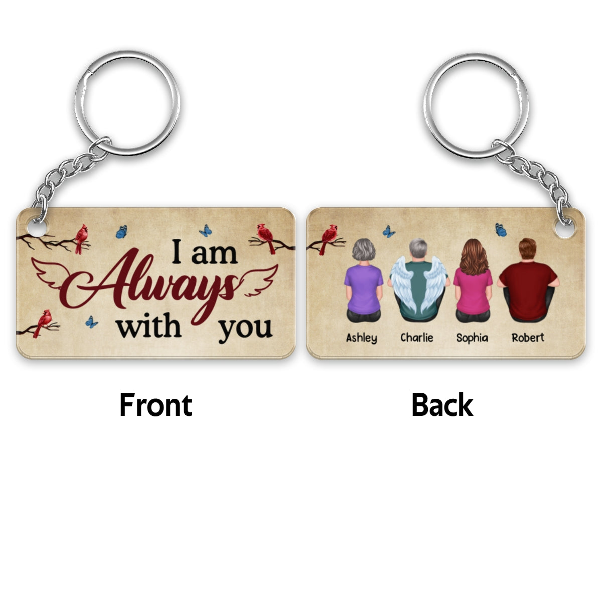 Vintage Cardinal Butterfly Family Memorial Remembrance Keepsake Personalized Acrylic Keychain