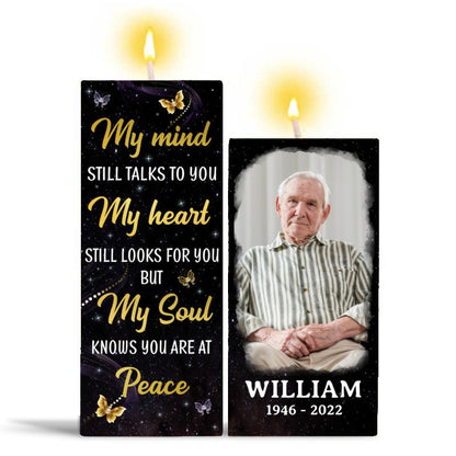 My Mind Still Talks To You Photo Inserted Glow Butterflies Memorial Sympathy Remembrance Keepsake Personalized Candle Holder