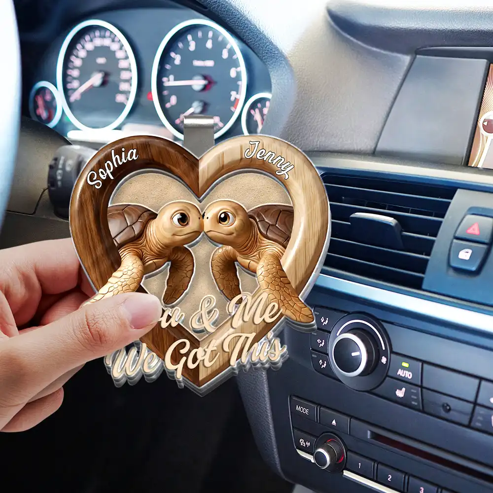 3D Effect Couple Turtles You & Me We Got This - Personalized Custom Shaped Acrylic Car Visor Clip
