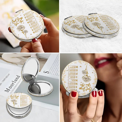 God Says I Am Birth Flower 3D Effect Name Letter In Bible - Personalized Circle Compact Mirror