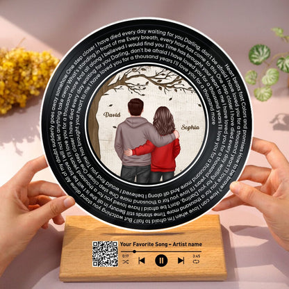 Favorite Place In The World Couple Standing Back View Personalized Vinyl Lyrics Record - Acrylic Song Plaque - Valentine's Day Gift, Anniversary Gift For Couple, For Him, For Her, Husband, Wife