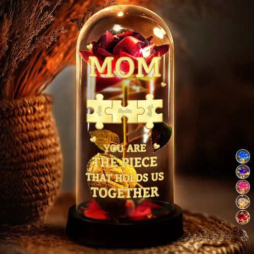 3D Metal Effect Mom You Are The Piece That Holds Us Together - Personalized Everlasting Rose Dome Lamp
