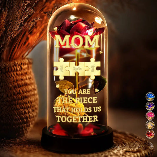 3D Metal Effect Mom You Are The Piece That Holds Us Together - Personalized Everlasting Rose Dome Lamp