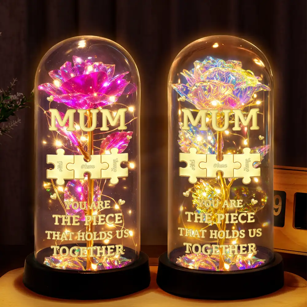 3D Metal Effect Mom You Are The Piece That Holds Us Together - Personalized Everlasting Rose Dome Lamp