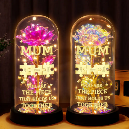 3D Metal Effect Mom You Are The Piece That Holds Us Together - Personalized Everlasting Rose Dome Lamp