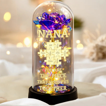 3D Metal Effect Mom You Are The Piece That Holds Us Together - Personalized Everlasting Rose Dome Lamp