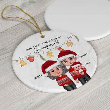 Our First Christmas As Grandparents Cute Things Personalized Circle Ceramic Ornament