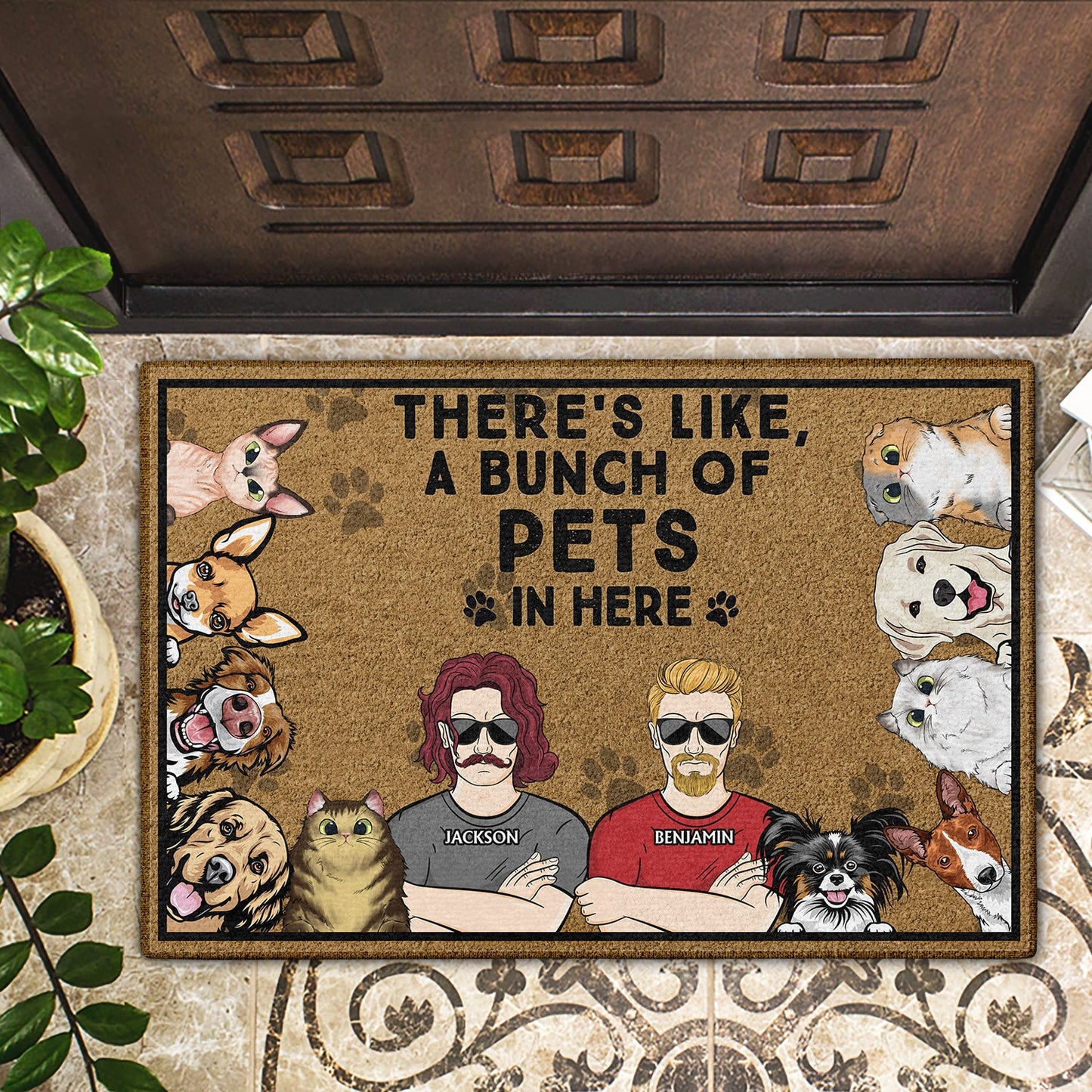 There's Like A Bunch Of Dogs In Here Couples - Gift For Dog Lovers & Cat Lovers - Personalized Custom Doormat