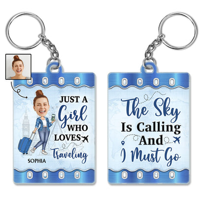 Custom Photo Just A Girl Boy Who Loves Traveling Cruising - Birthday Gift For Travel Lovers - Personalized Custom Acrylic Keychain
