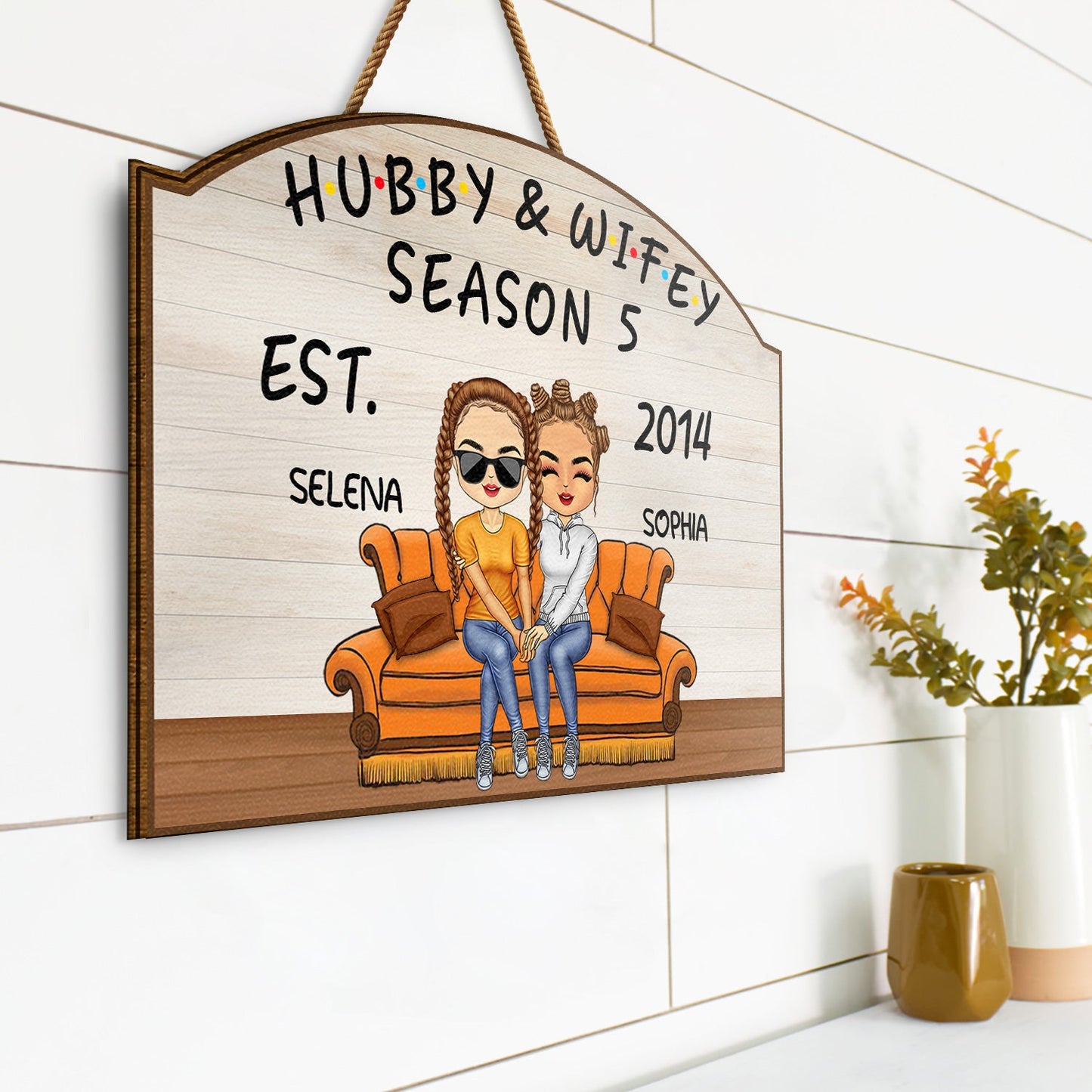 Hubby And Wifey Seasons - Birthday, Anniversary Decor Gift For Spouse, Lover, Husband, Wife, Boyfriend, Girlfriend, Couple - Personalized Custom Shaped Wood Sign