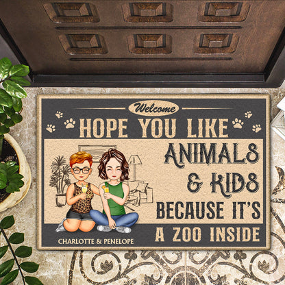 Family Hope You Like Animals And Kids - Anniversary, Birthday, Home Decor Gift For Husband, Wife, Couple - Personalized Custom Doormat