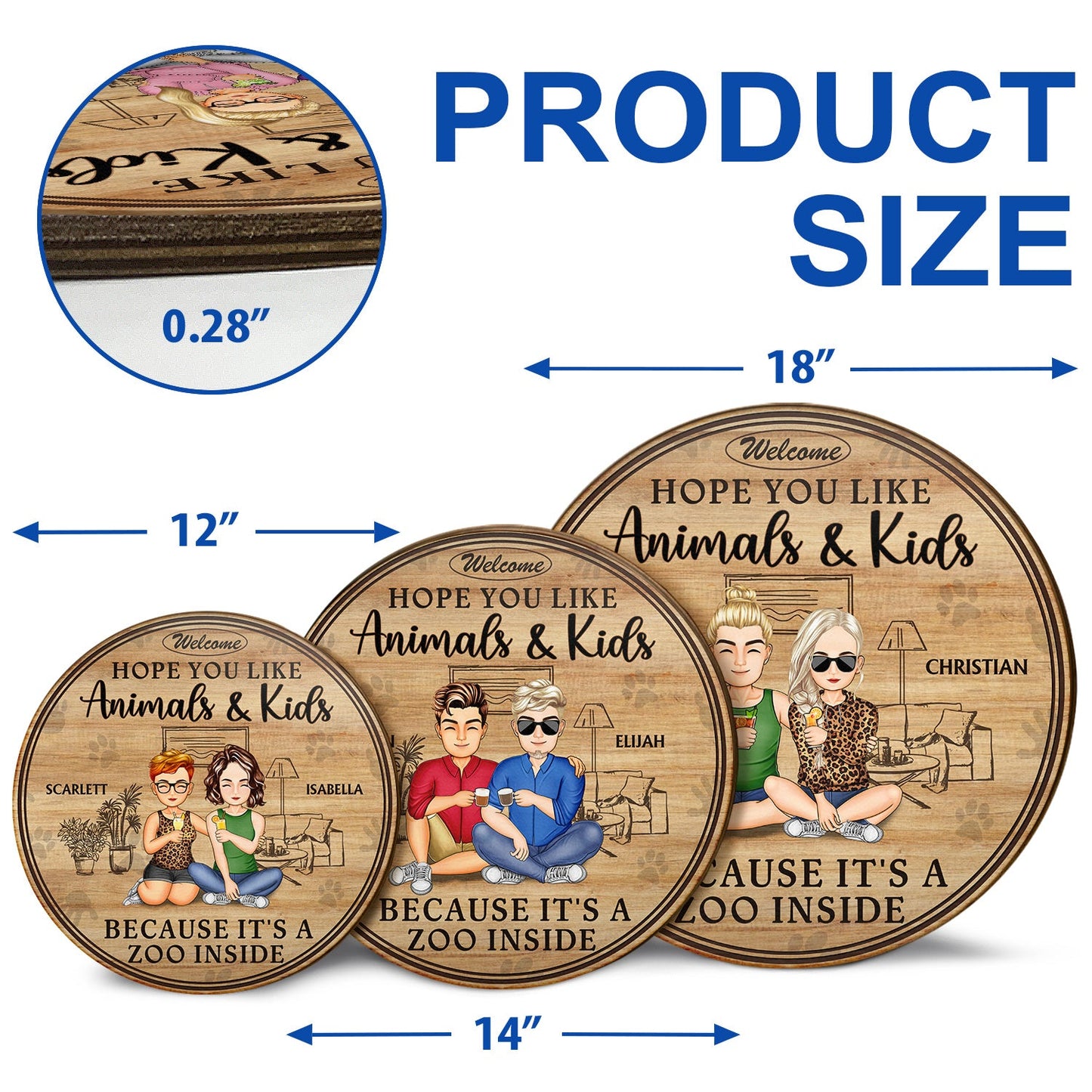 Family Hope You Like Animals And Kids - Anniversary, Birthday, Home Decor Gift For Husband, Wife, Boyfriend, Girlfriend, Couple - Personalized Custom Wood Circle Sign