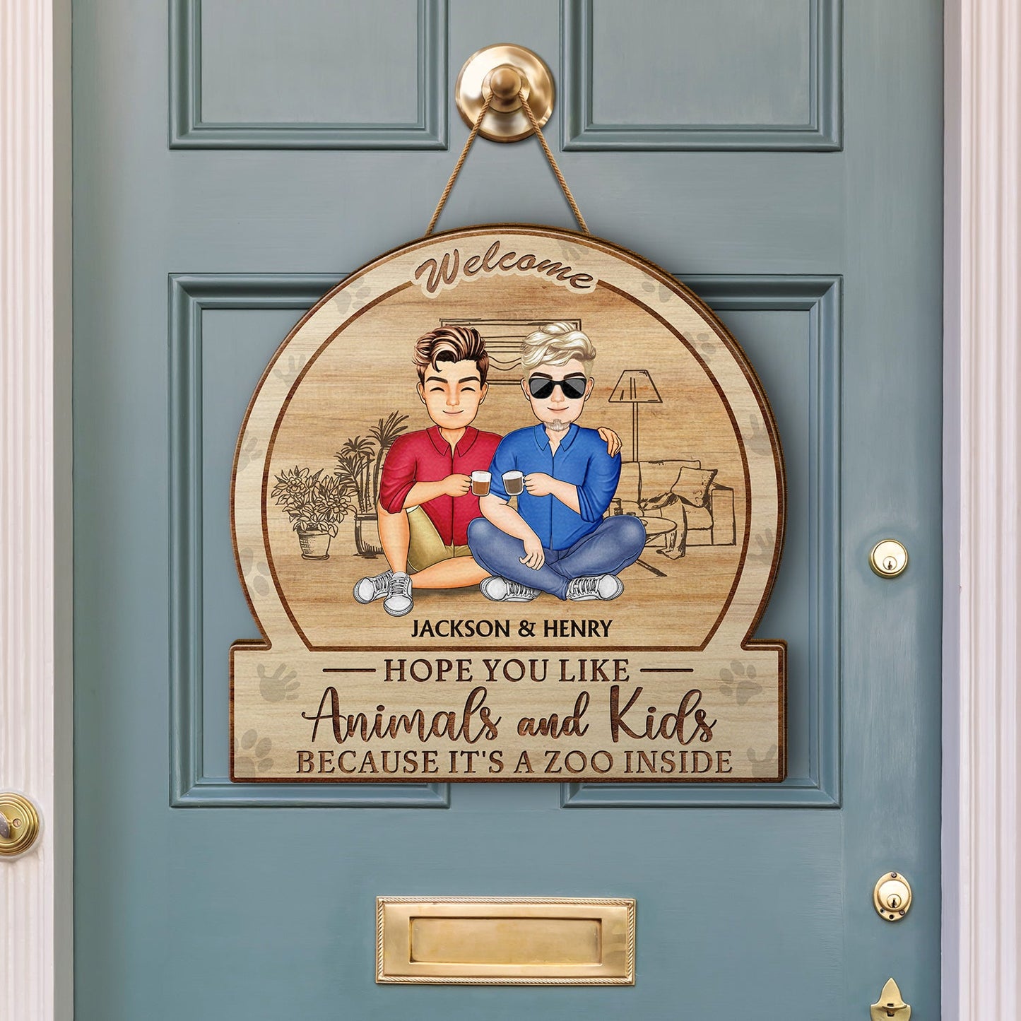 Family Hope You Like Animals And Kids - Anniversary, Birthday, Home Decor Gift For Husband, Wife, Boyfriend, Girlfriend, Couple - Personalized Custom Shaped Wood Sign