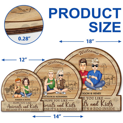 Family Hope You Like Animals And Kids - Anniversary, Birthday, Home Decor Gift For Husband, Wife, Boyfriend, Girlfriend, Couple - Personalized Custom Shaped Wood Sign