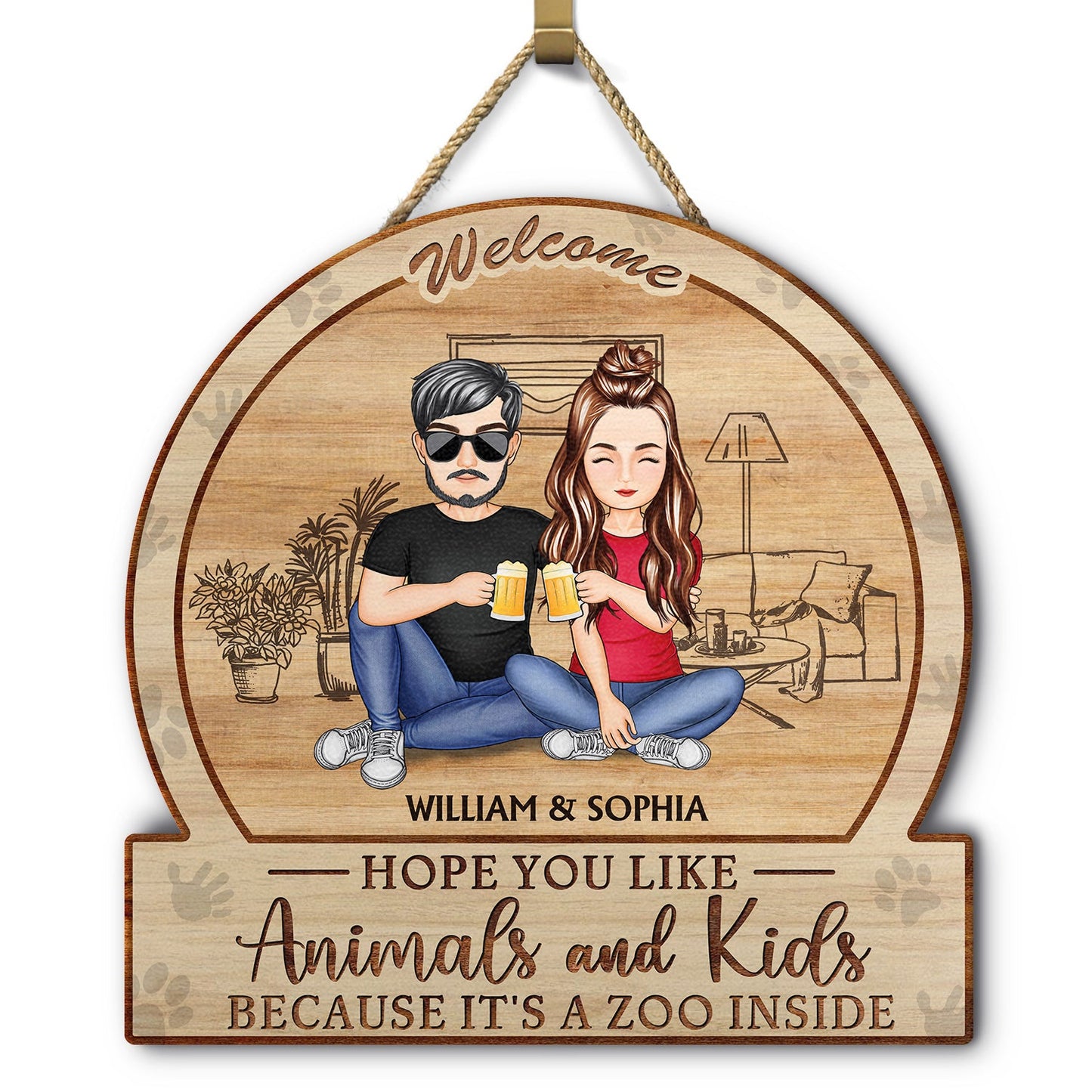 Family Hope You Like Animals And Kids - Anniversary, Birthday, Home Decor Gift For Husband, Wife, Boyfriend, Girlfriend, Couple - Personalized Custom Shaped Wood Sign
