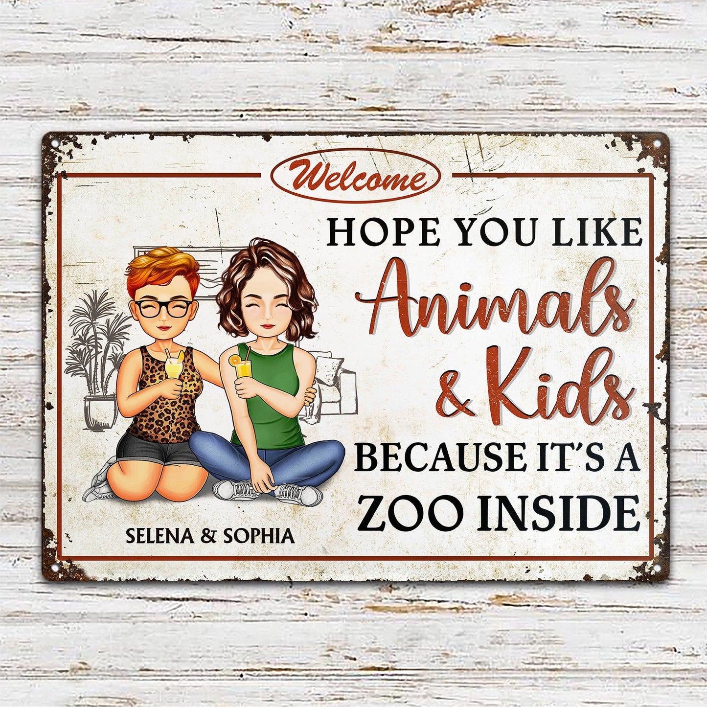 Family Hope You Like Animals And Kids - Anniversary, Birthday, Home Decor Gift For Husband, Wife, Boyfriend, Girlfriend, Couple - Personalized Custom Classic Metal Signs