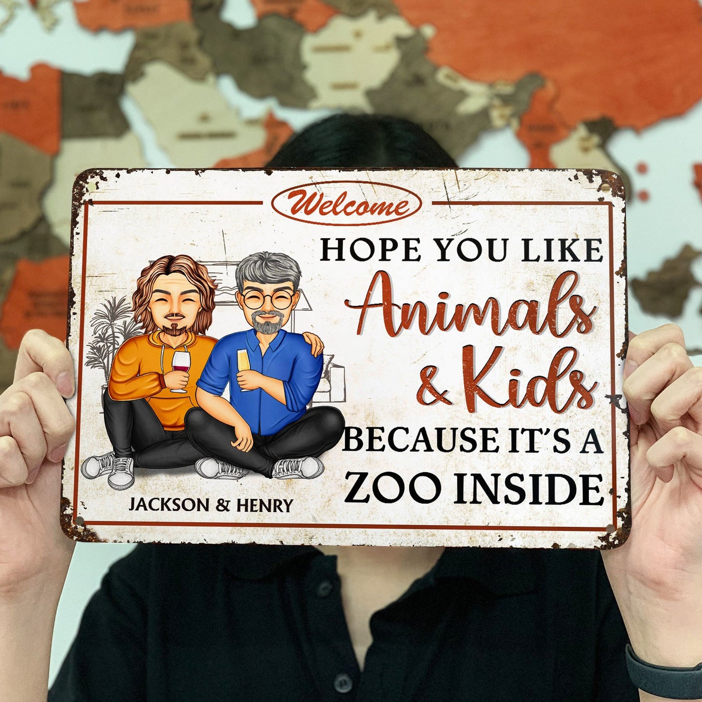 Family Hope You Like Animals And Kids - Anniversary, Birthday, Home Decor Gift For Husband, Wife, Boyfriend, Girlfriend, Couple - Personalized Custom Classic Metal Signs