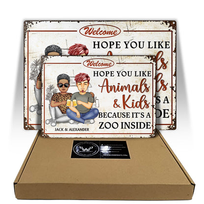 Family Hope You Like Animals And Kids - Anniversary, Birthday, Home Decor Gift For Husband, Wife, Boyfriend, Girlfriend, Couple - Personalized Custom Classic Metal Signs