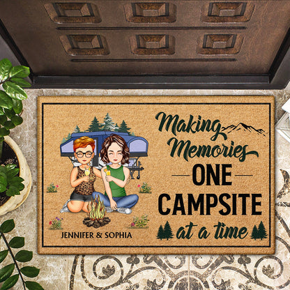 Let's Sit By The Campfire And Watch People Park - Gift For Camping Lovers, Campsite, Camping Decor, Couple, Family - Personalized Custom Doormat