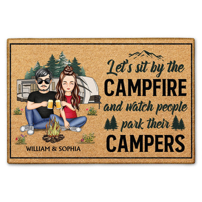 Let's Sit By The Campfire And Watch People Park - Gift For Camping Lovers, Campsite, Camping Decor, Couple, Family - Personalized Custom Doormat