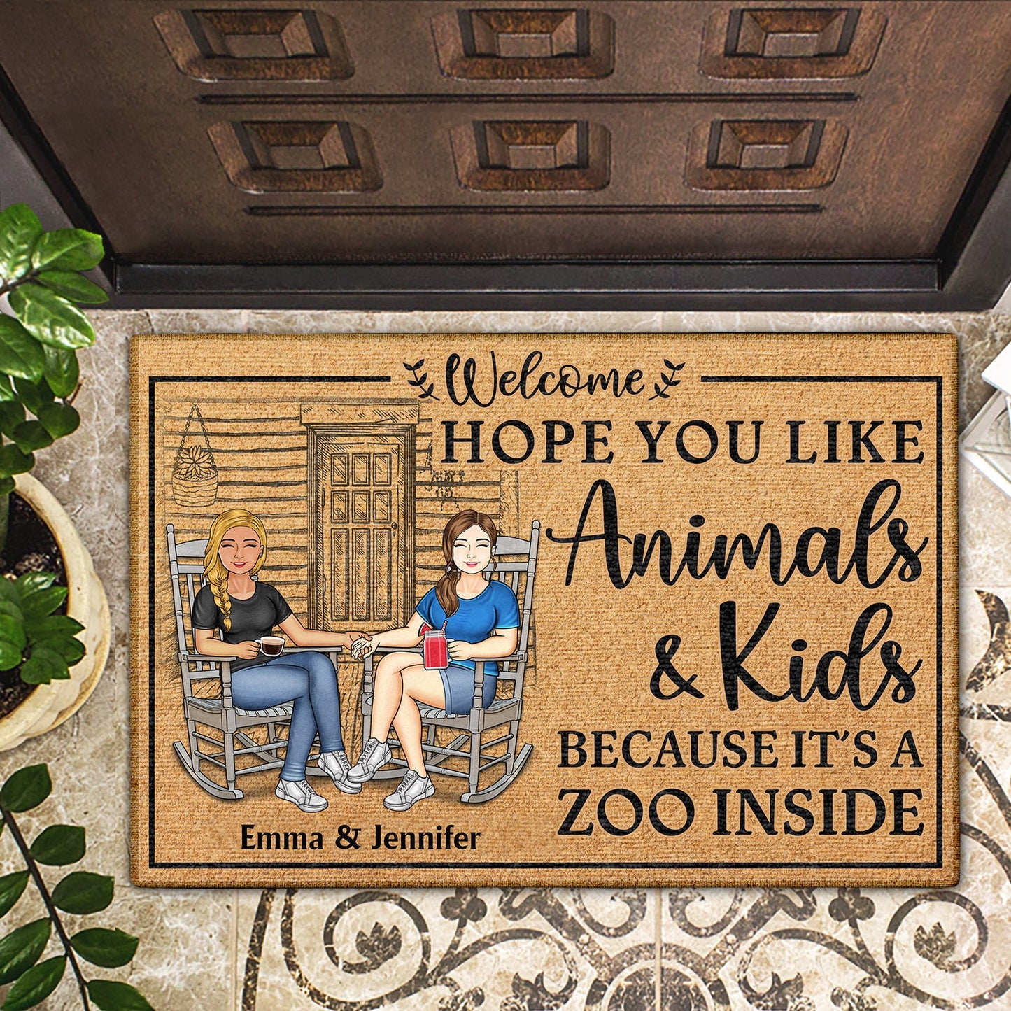 Family Couple Hope You Like Animals And Kids - Anniversary, Birthday, Home Decor Gift For Husband, Wife, Boyfriend, Girlfriend - Personalized Custom Doormat