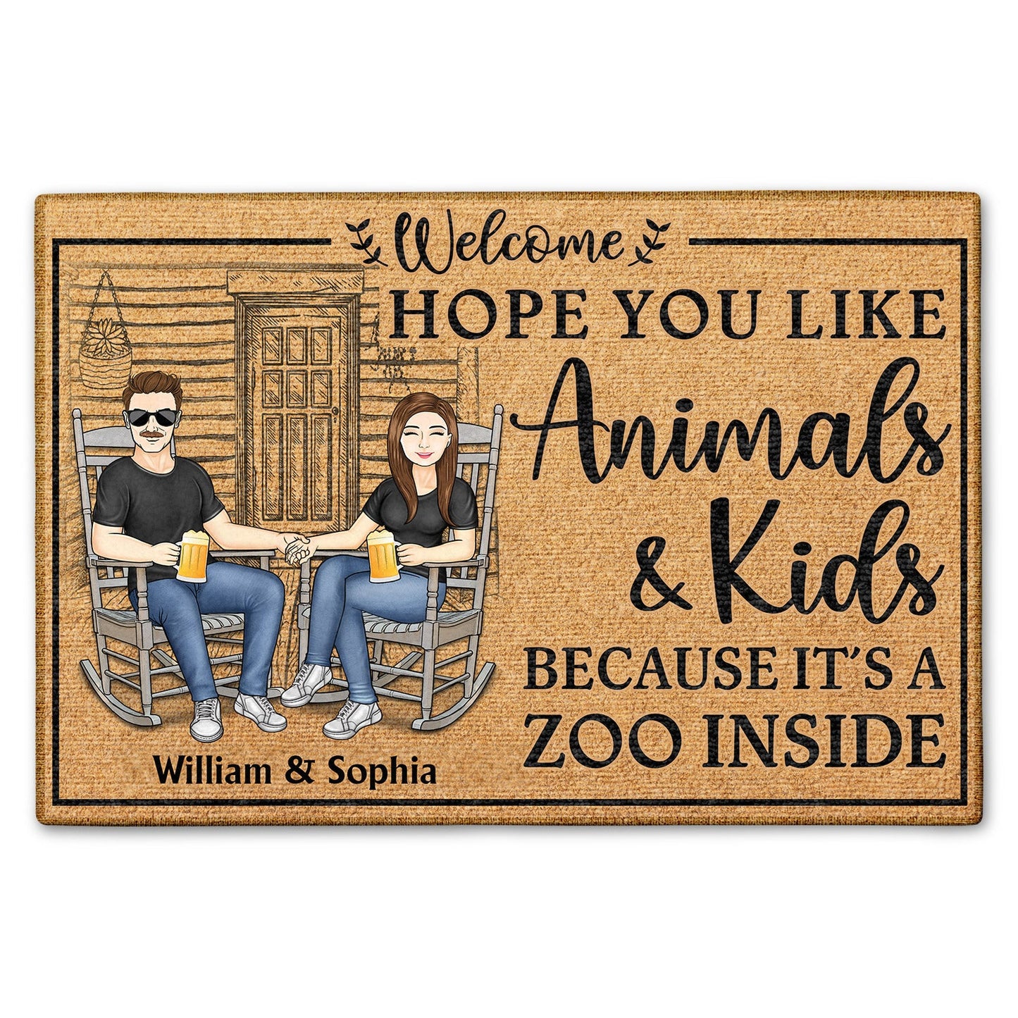 Family Couple Hope You Like Animals And Kids - Anniversary, Birthday, Home Decor Gift For Husband, Wife, Boyfriend, Girlfriend - Personalized Custom Doormat