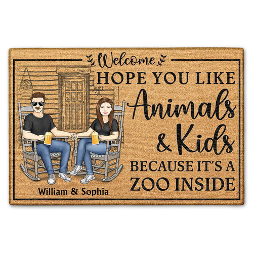 Family Couple Hope You Like Animals And Kids - Anniversary, Birthday, Home Decor Gift For Husband, Wife, Boyfriend, Girlfriend - Personalized Custom Doormat
