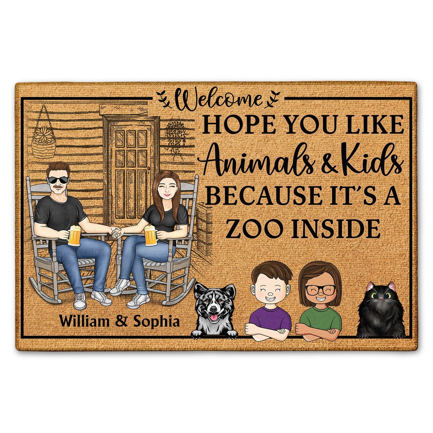 Family Hope You Like Animals And Kids - Anniversary, Birthday, Home Decor Gift For Husband, Wife, Boyfriend, Girlfriend, Pet Lovers - Personalized Custom Doormat